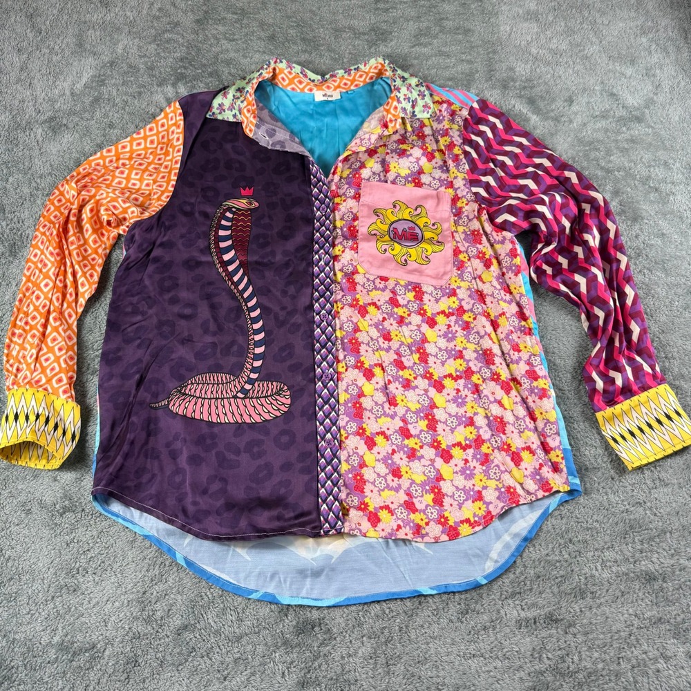 Me369 Mixed Print Shirt S Multi Color Cobra Graphic Maximalist Boho Button Down